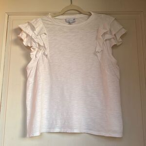 100% Ringspun Cotton Ruffle Cap Sleeve Shirt By Cartolina